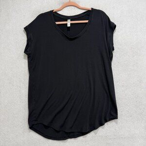 Athleta Shirt Womens Medium Tall Black V Neck Cap Sleeve Modal Blend Relaxed